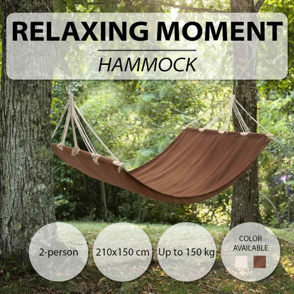 Hammock with Bar 210x150 Outdoor Camping Swing Sunbed Chair Cream/Brown - JUST Hammocks