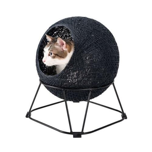 Cat Pod Bed Woven Kitten Pet Sleeping House Cave Cushion Steel Blue
